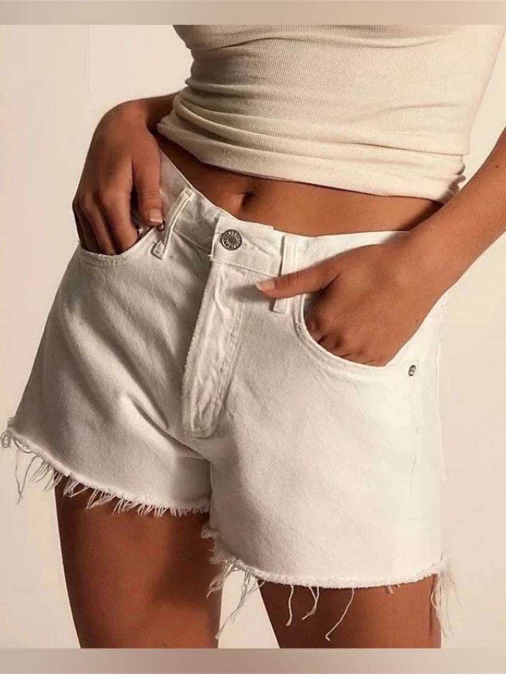 Agolde Parker White Frayed Hem Denim Cutoff Shorts